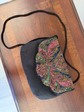 Sophistique Vintage Beaded Multicolored and Black Shoulder Purse